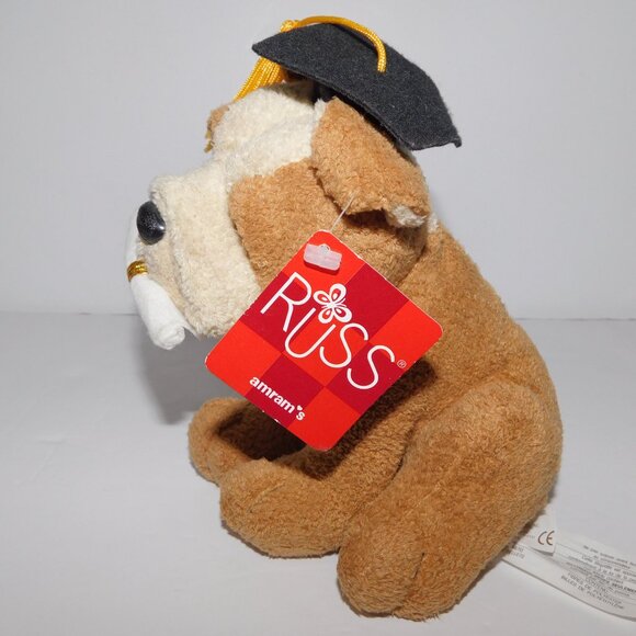 Russ Luv Pets Bullet Bulldog Tan Brown 7" Plush stuffed Graduation Cap Diploma - Picture 2 of 5